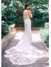 Beaded Ivory Lace Satin Wedding Dress With Long Train